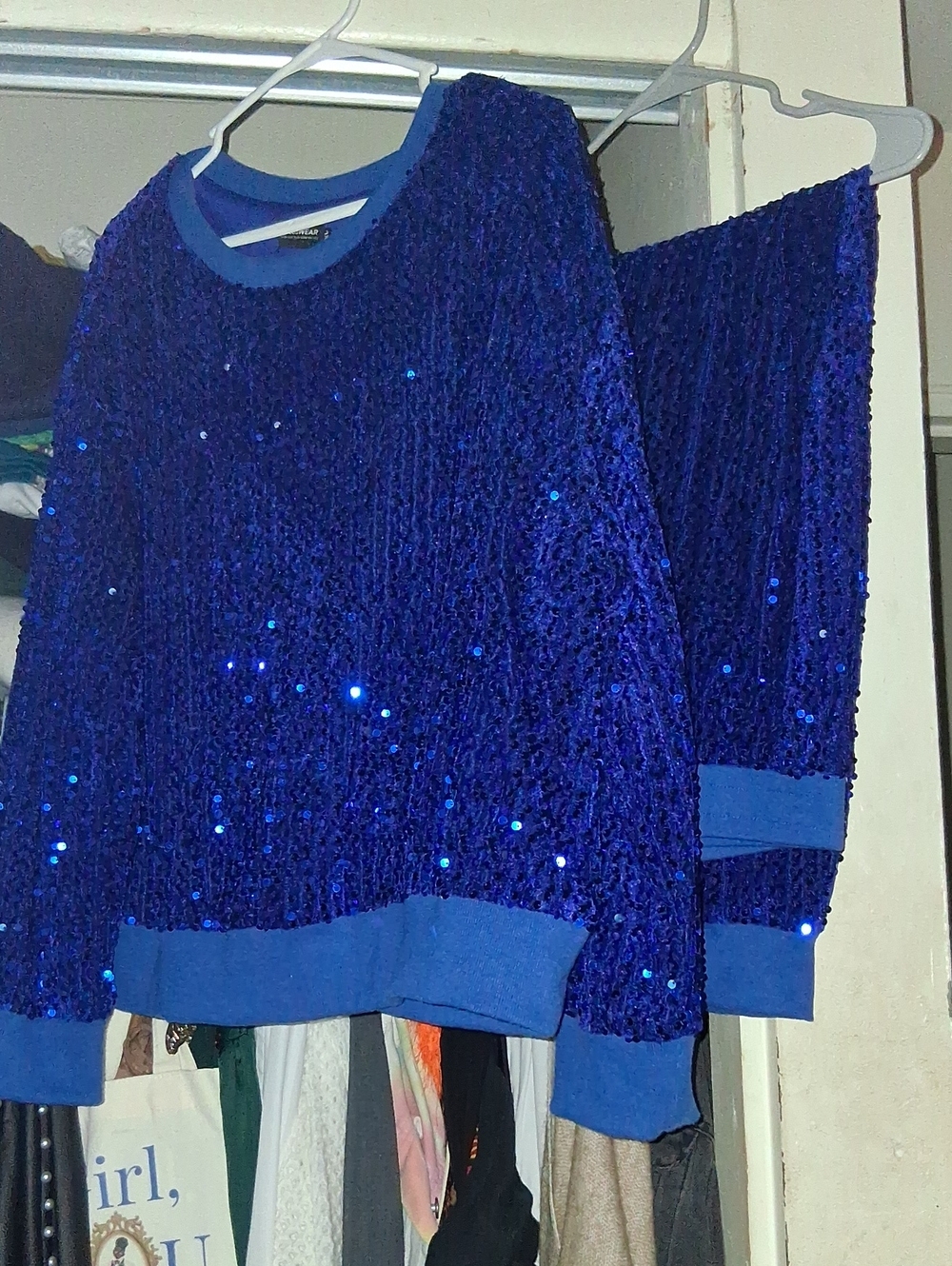 Blue Sequin Crewneck Sweater for Men